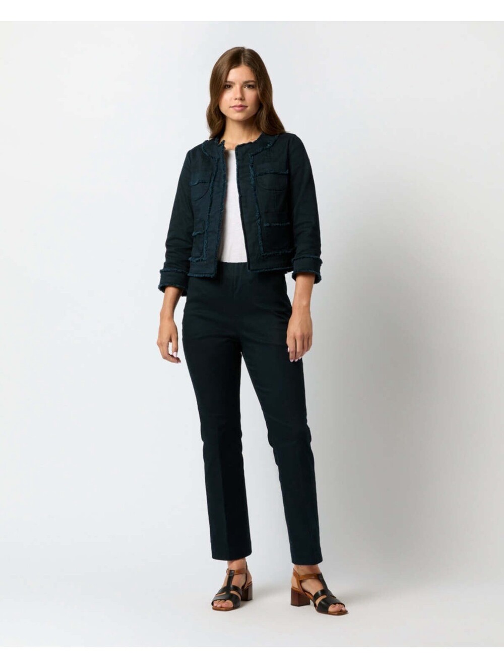 Ann Mashburn XS Fayette Flare Cropped Pant in Navy Stretch Twill, New with Tags